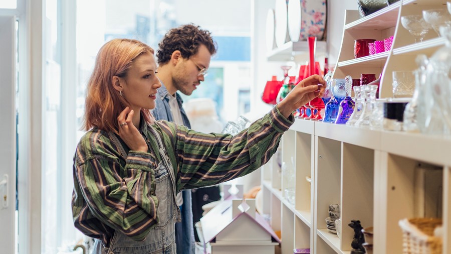 Students browsing in a shop