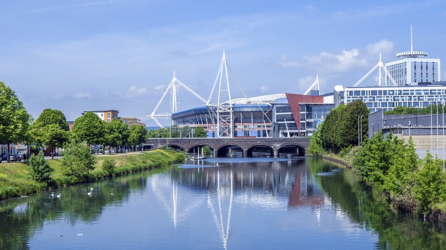 Photo across the Taff of Cardiff City Centre and Principality Stadium