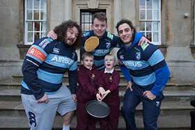 Cardiff Blues at the school's‘Pancake Flipping Contest’