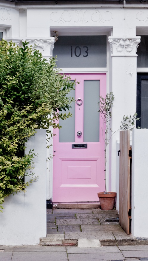 Pale pink front door