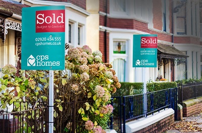 Sold signs outside houses in Cardiff