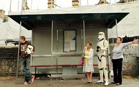 Cardiff bus stop with Stormtrooper waiting