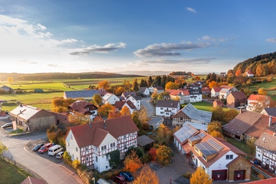 Aerial view of houses in a village