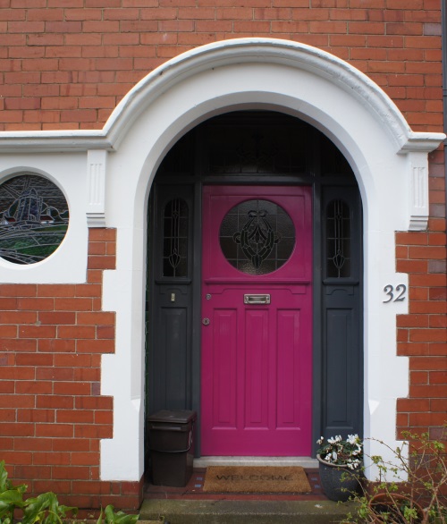 Hot pink front door