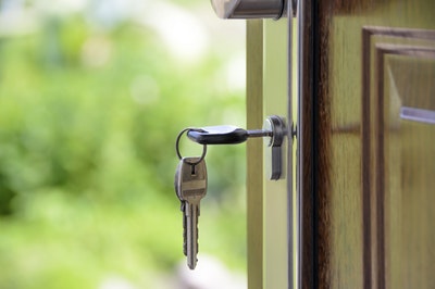 House key in front door