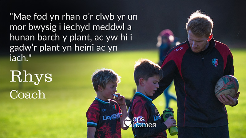 Rhys coaching kids rugby