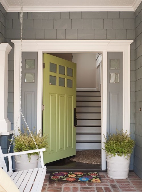Pale green front door