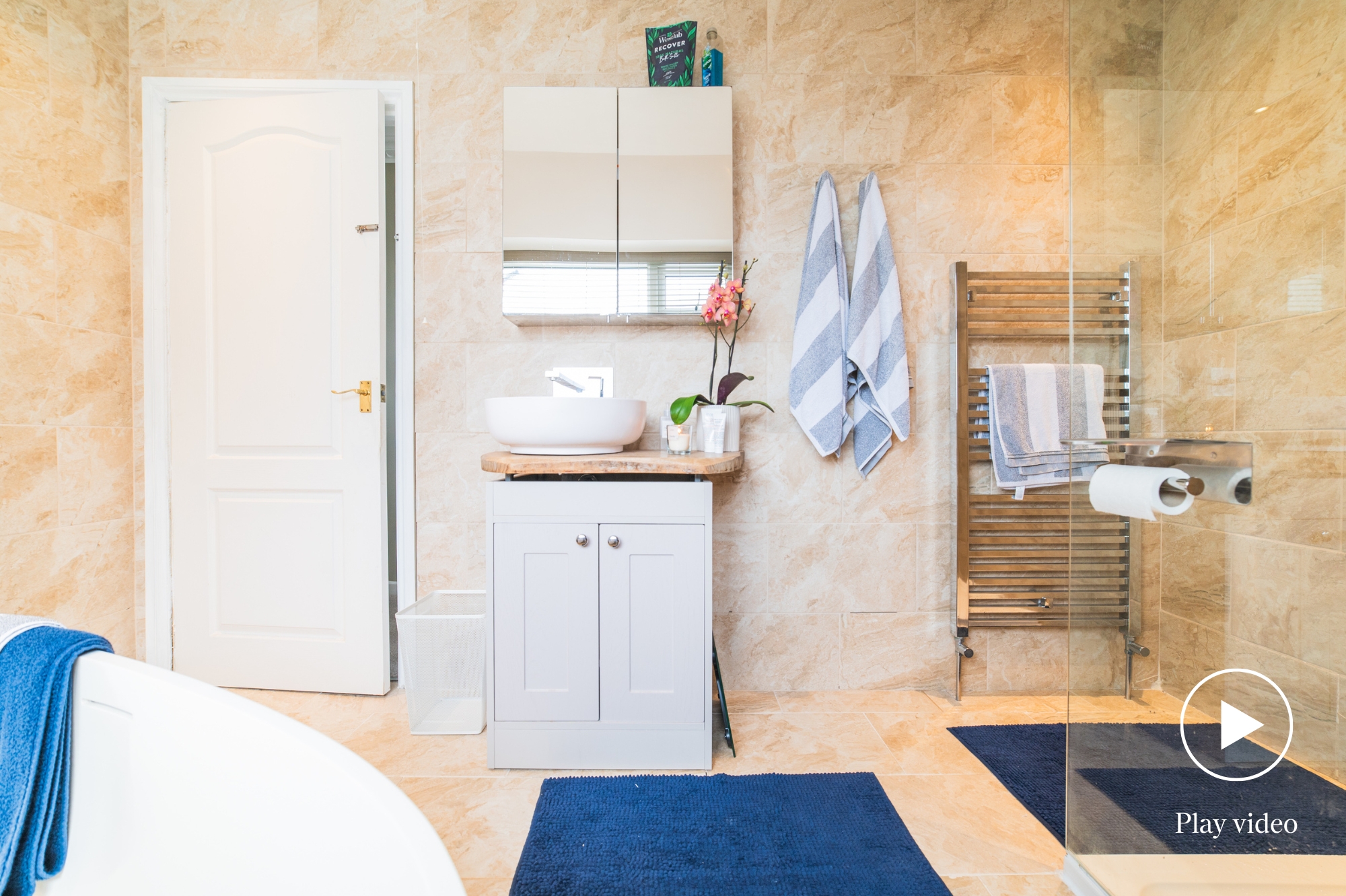 Bathroom with black and white tiles