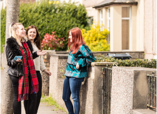 Students outside accommodation